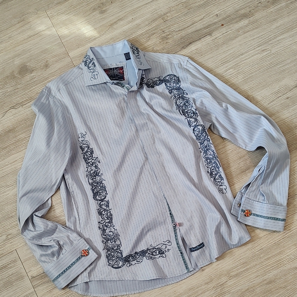 ENGLISH LAUNDRY Long Sleeve Cuffed Shirt with Embroidered Detail XL